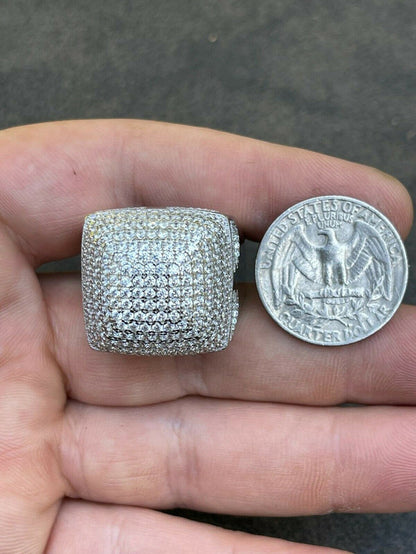 Men Real Solid 14K 925 Sterling Silver Hip Hop Ring Big Iced Diamond Huge 23mm Pinky (CZ)