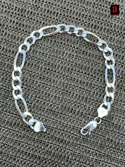 men's Figaro Link Bracelet Solid 925 Sterling Silver (2mm-10mm)