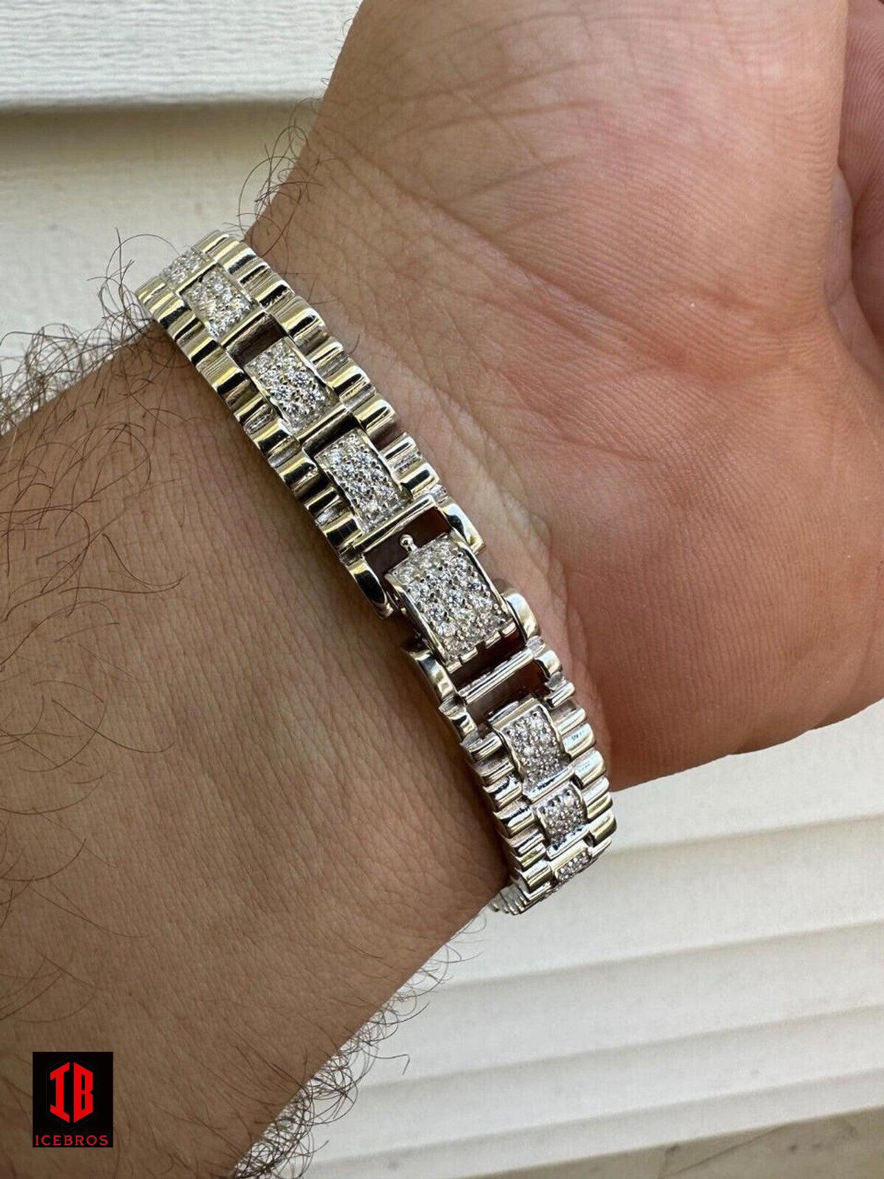 Mens 10mm Iced Presidential Bracelet Real 14K Gold Plated 925 Silver Flooded Out