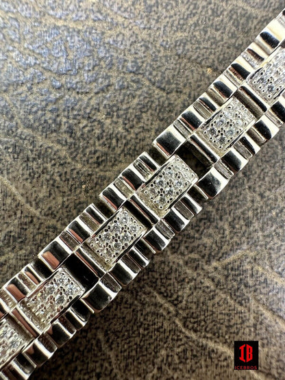 Mens 10mm Iced Presidential Bracelet Real 14K Gold Plated 925 Silver Flooded Out