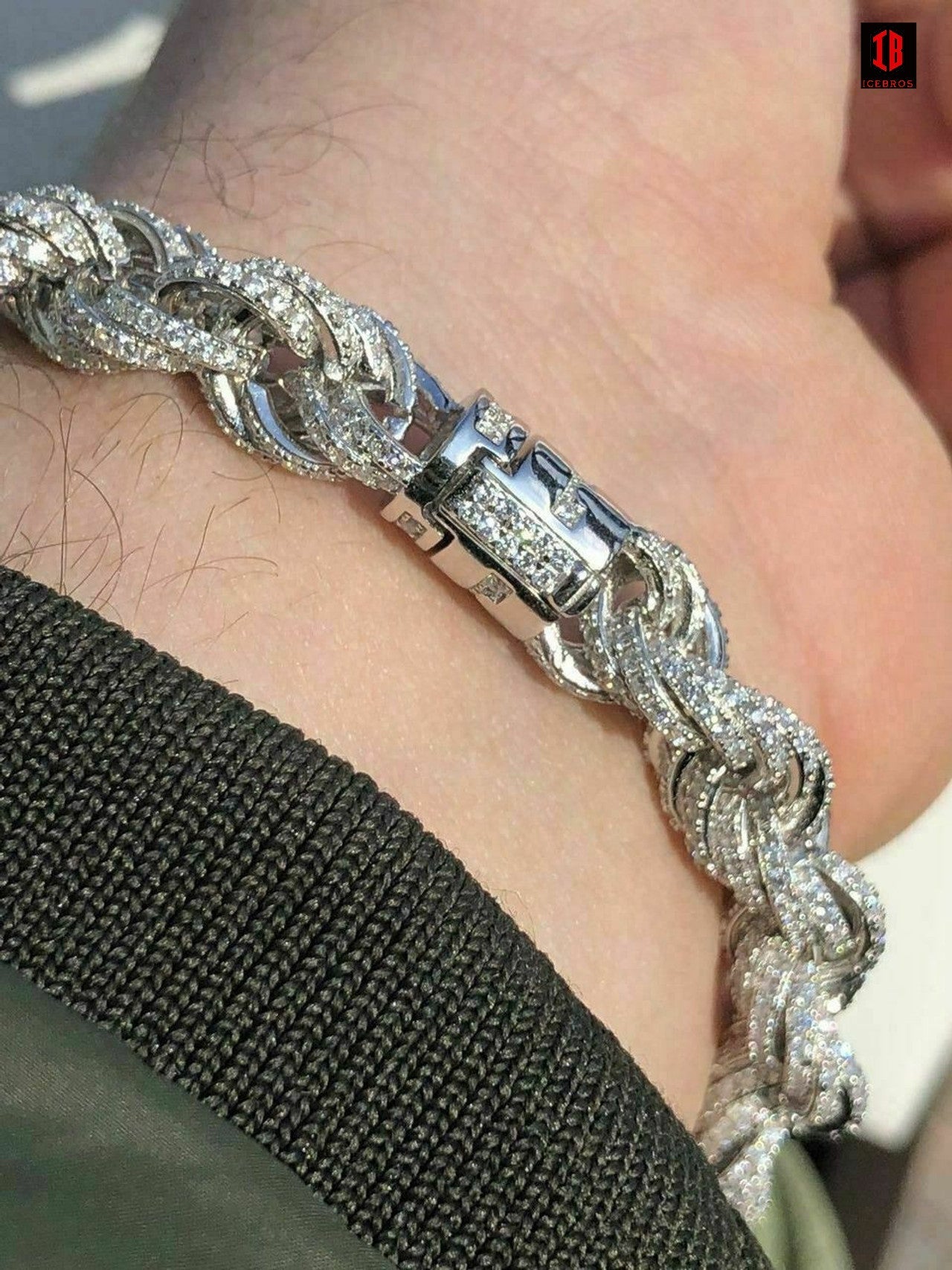 Men's 10mm Rope Bracelet Rose Gold &amp; Real Solid 925 Sterling Silver 20ct Diamond