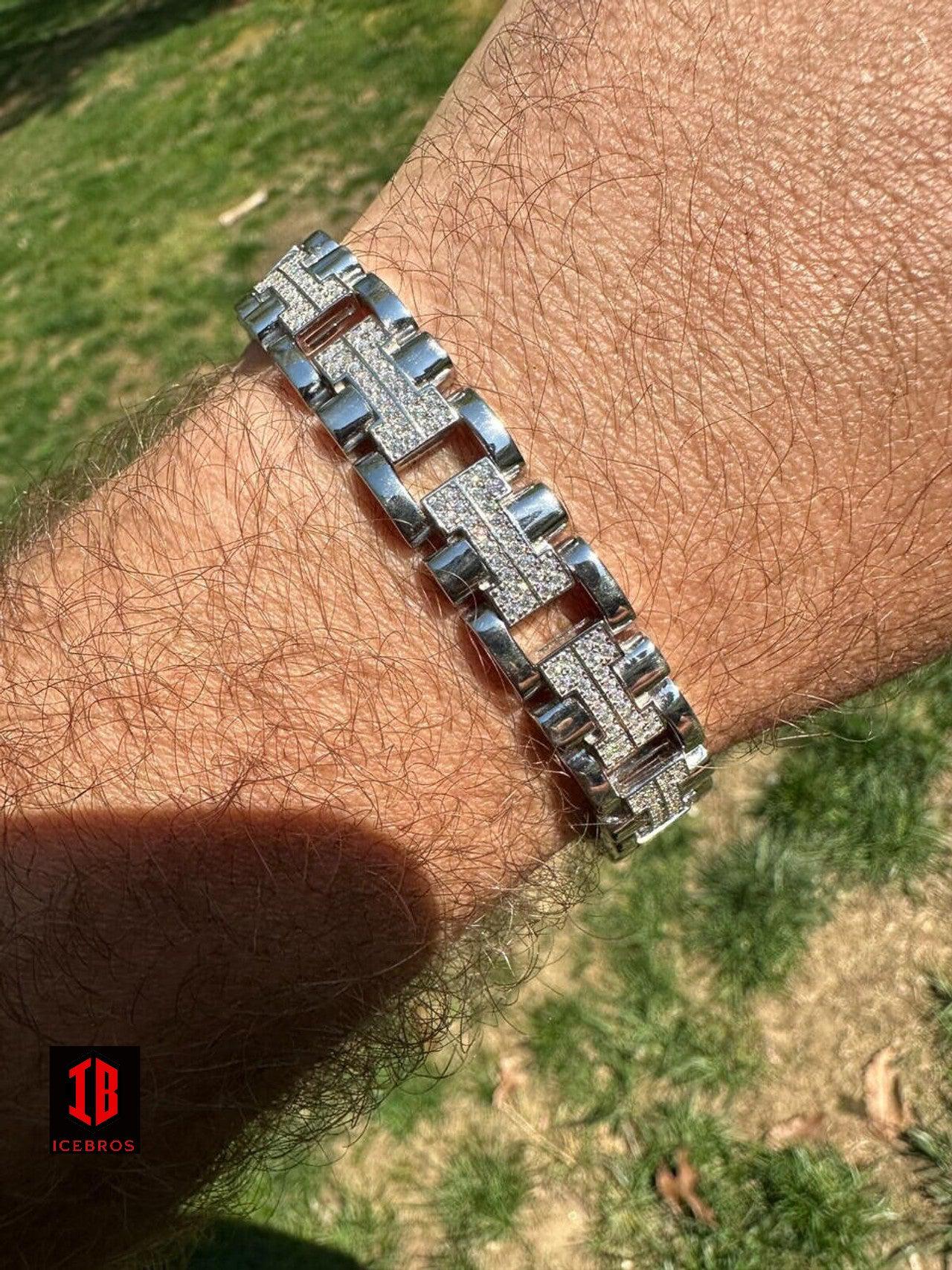 Men's 12mm H Link Bracelet Real Solid 925 Sterling Silver