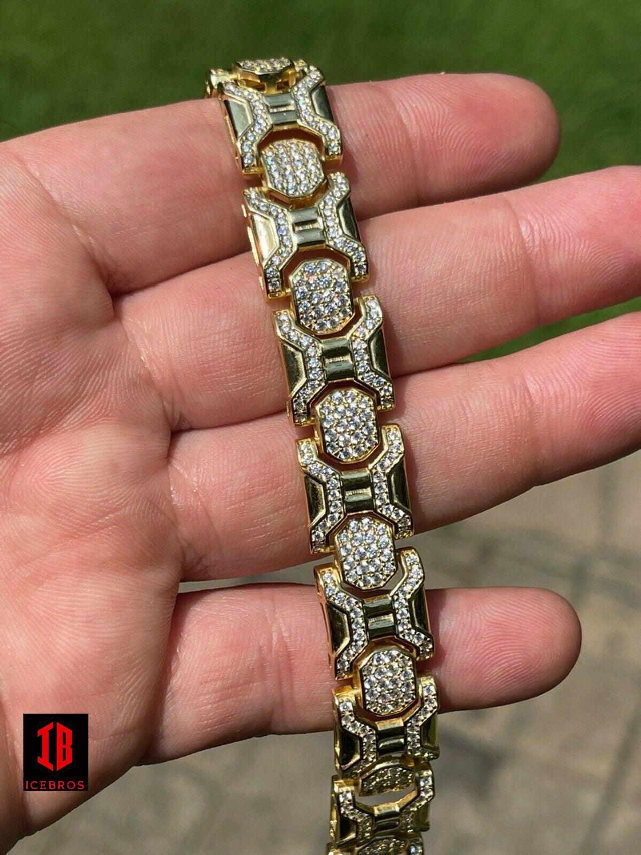 Men’s Custom Real Solid 925 Sterling Silver Bracelet Iced Diamond 13.5mm Hip Hop