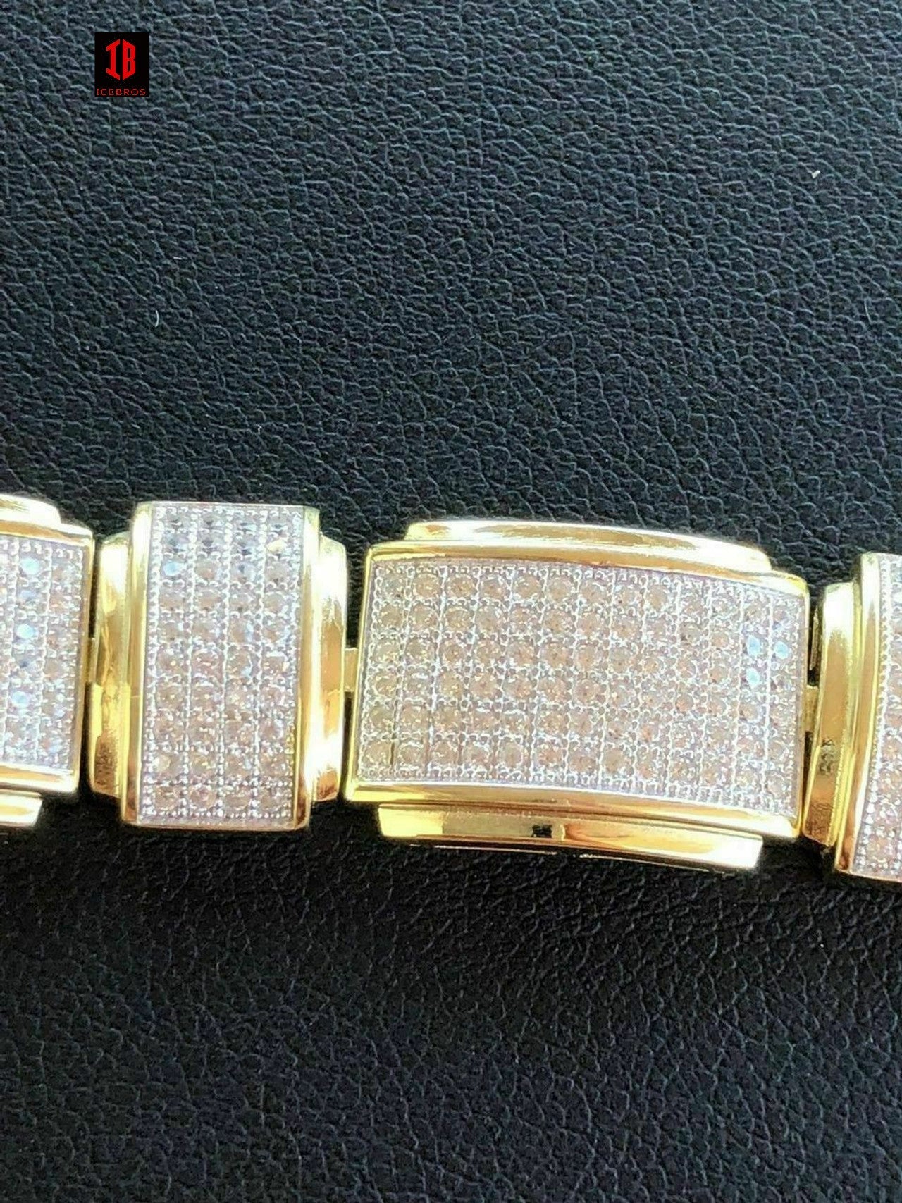 YELLOW GOLD Mens Real Solid 925 Sterling Silver Iced HipHop Custom Flooded Out Bracelet 12mm
