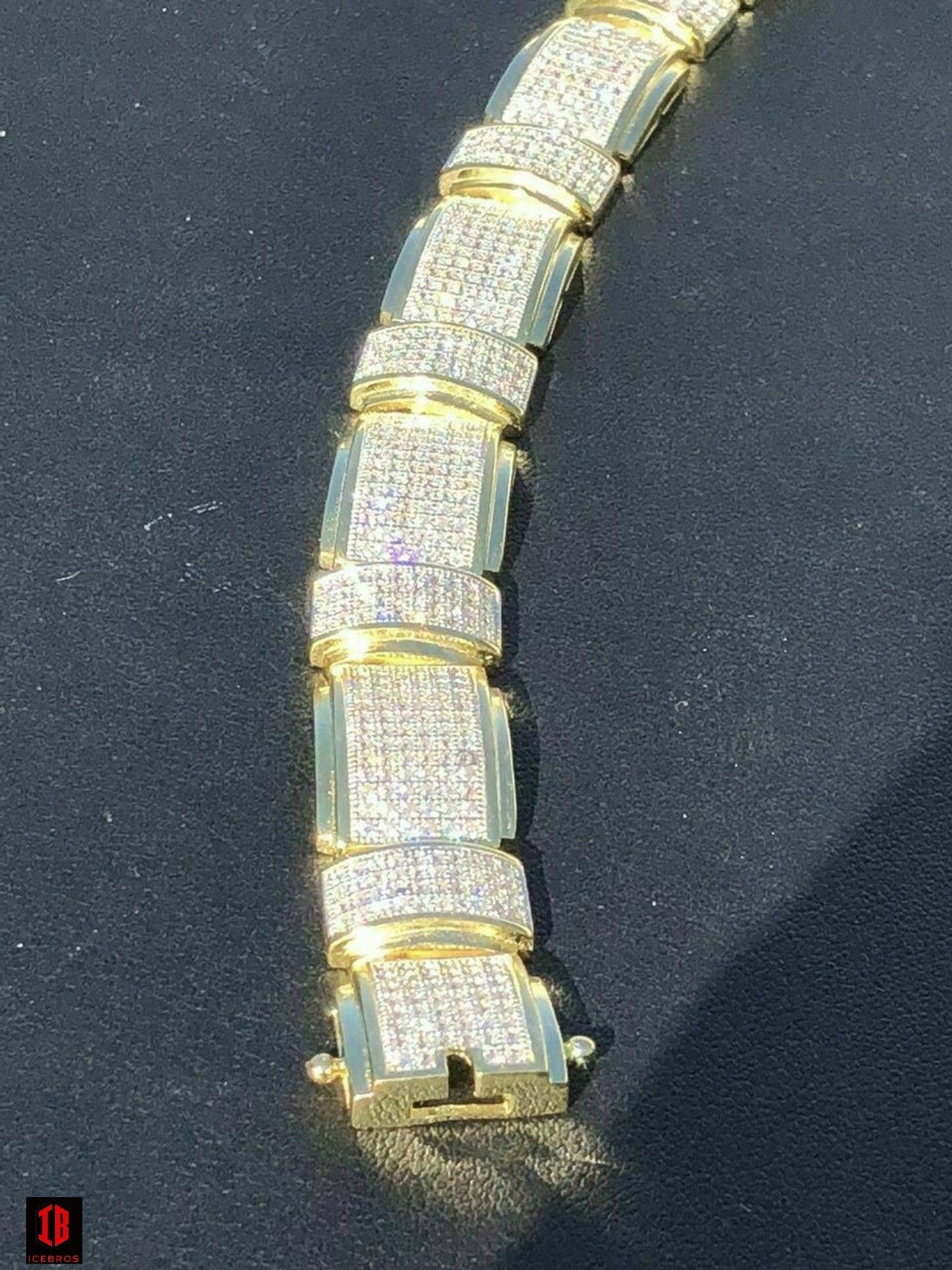 YELLOW GOLD Mens Real Solid 925 Sterling Silver Iced HipHop Custom Flooded Out Bracelet 12mm