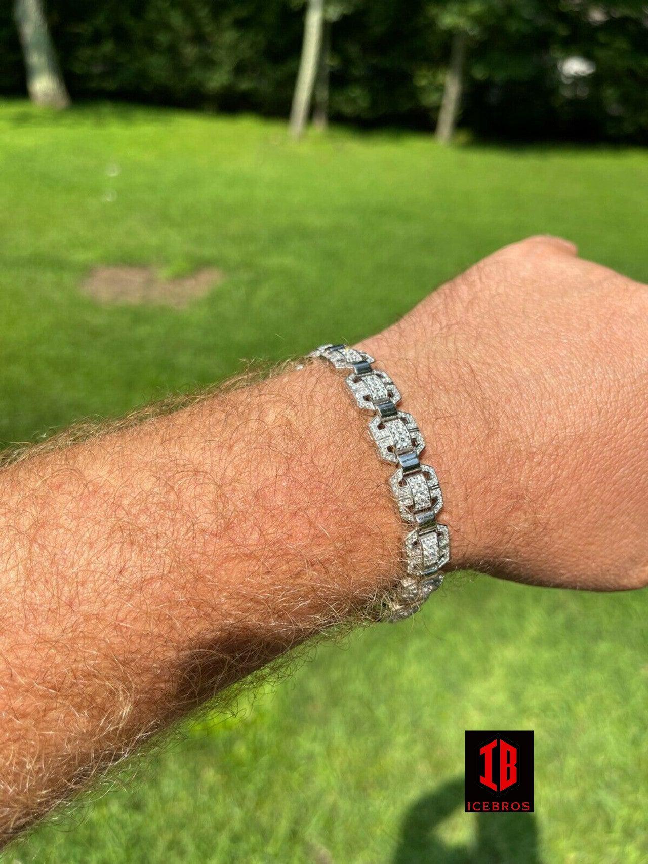 White Gold Custom Link Moissanite Diamond Tennis Bracelet 11mm