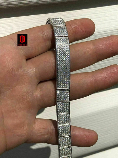 WHITE GOLD GOLD Mens Custom Made ICY Hip Hop Bracelet 14k Gold Plated 925 Sterling Silver CZ