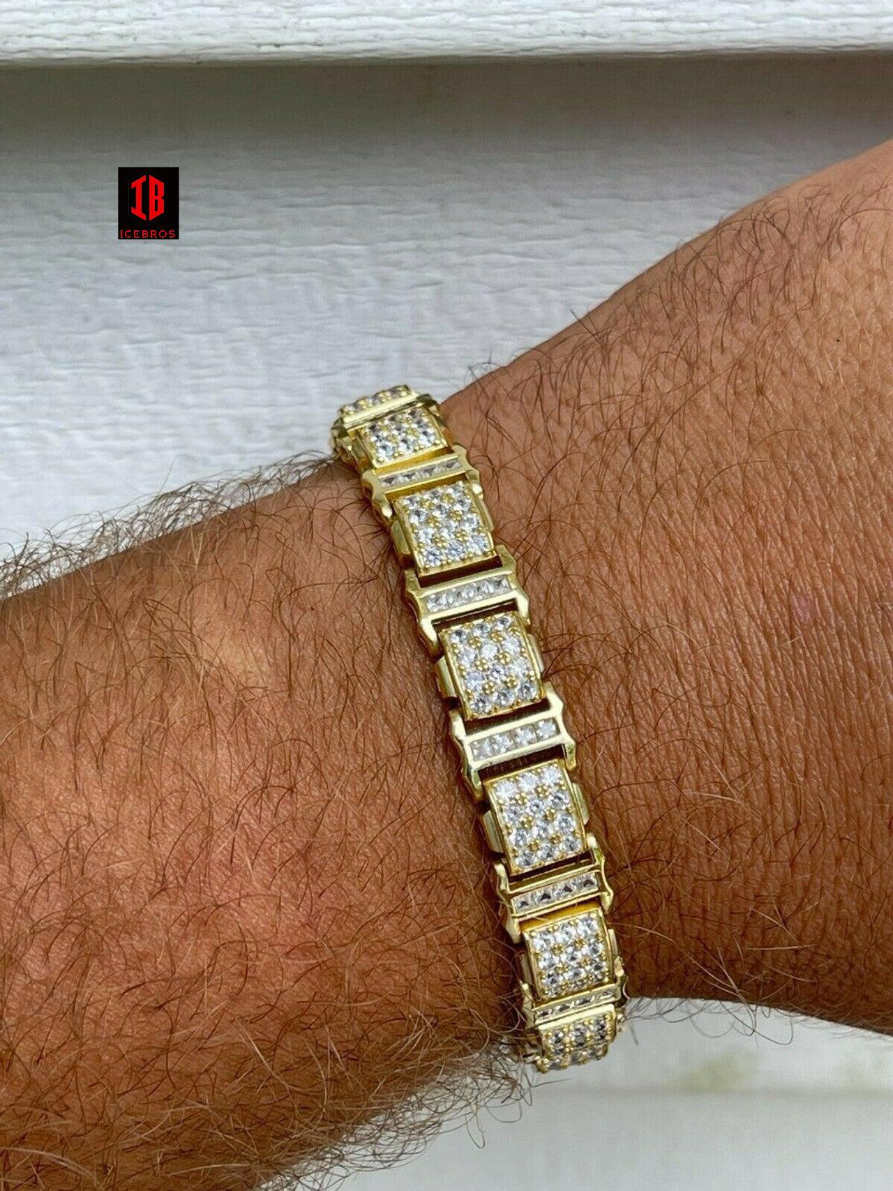 Mens Iced Presidential Bracelet 14k Yellow Gold Over Solid 925 Silver Diamonds