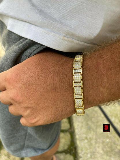 Mens Iced Presidential Bracelet WHITE Gold Over Solid 925 Silver Diamonds