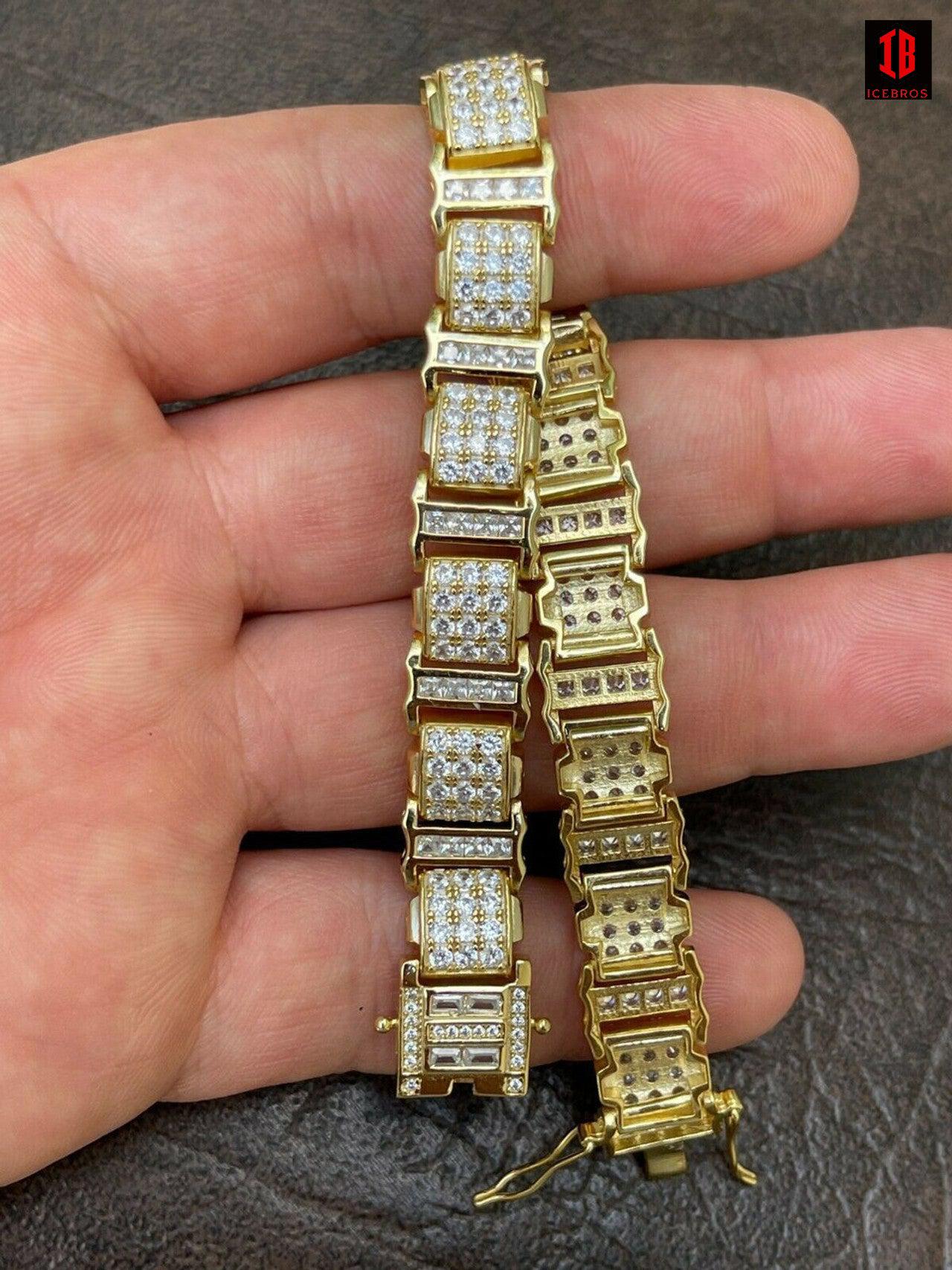 Mens Iced Presidential Bracelet 14k Yellow Gold Over Solid 925 Silver Diamonds