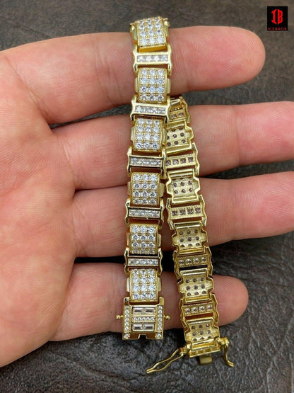 Mens Iced Presidential Bracelet WHITE Gold Over Solid 925 Silver Diamonds