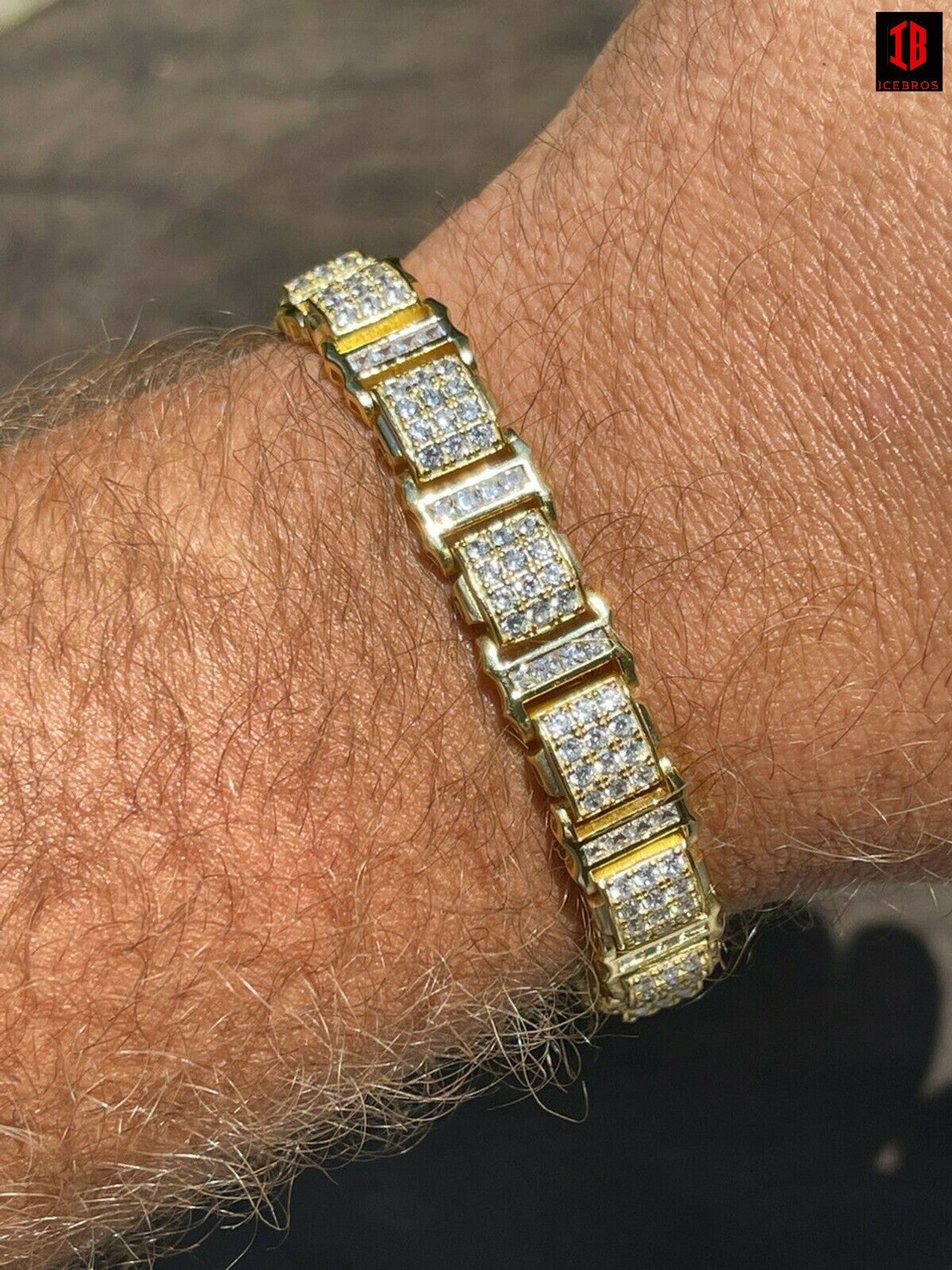 Mens Iced Presidential Bracelet 14k Yellow Gold Over Solid 925 Silver Diamonds