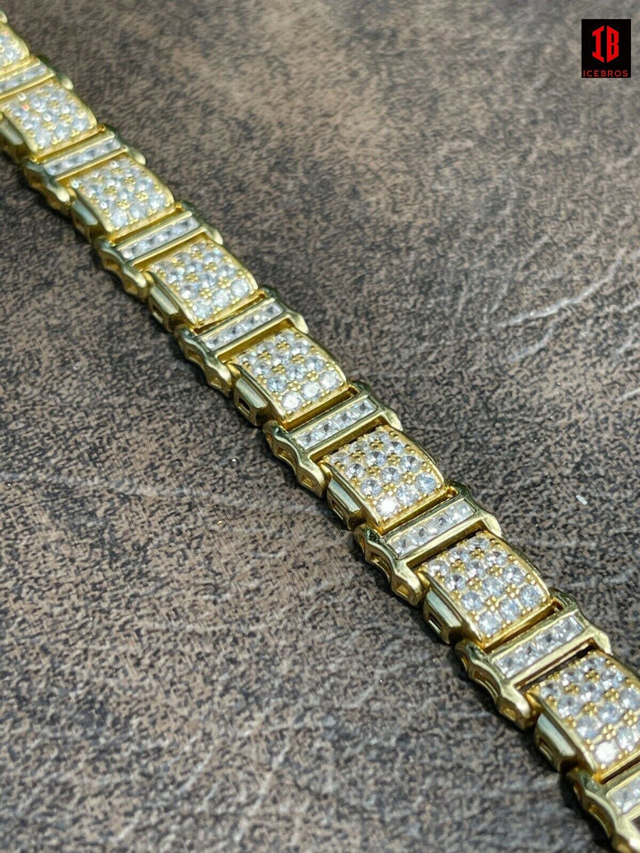 Mens Iced Presidential Bracelet 14k Yellow Gold Over Solid 925 Silver Diamonds