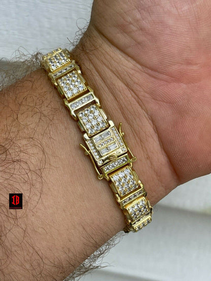 Mens Iced Presidential Bracelet 14k Yellow Gold Over Solid 925 Silver Diamonds