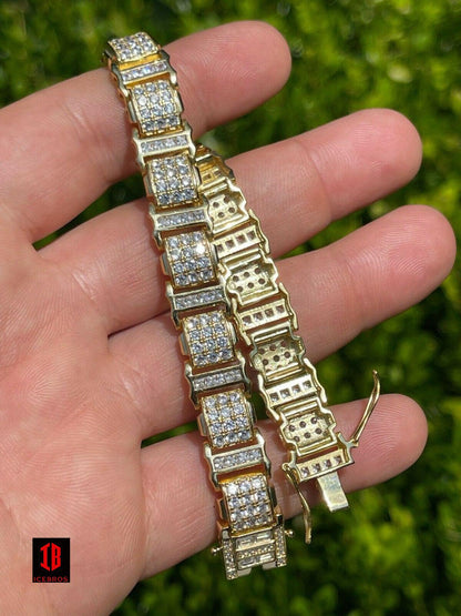 Mens Iced Presidential Bracelet 14k Yellow Gold Over Solid 925 Silver Diamonds