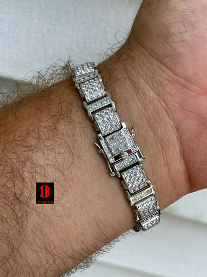 Mens Iced Presidential Bracelet WHITE Gold Over Solid 925 Silver Diamonds