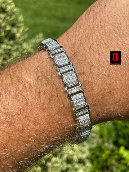 Mens Iced Presidential Bracelet 14k Yellow Gold Over Solid 925 Silver Diamonds