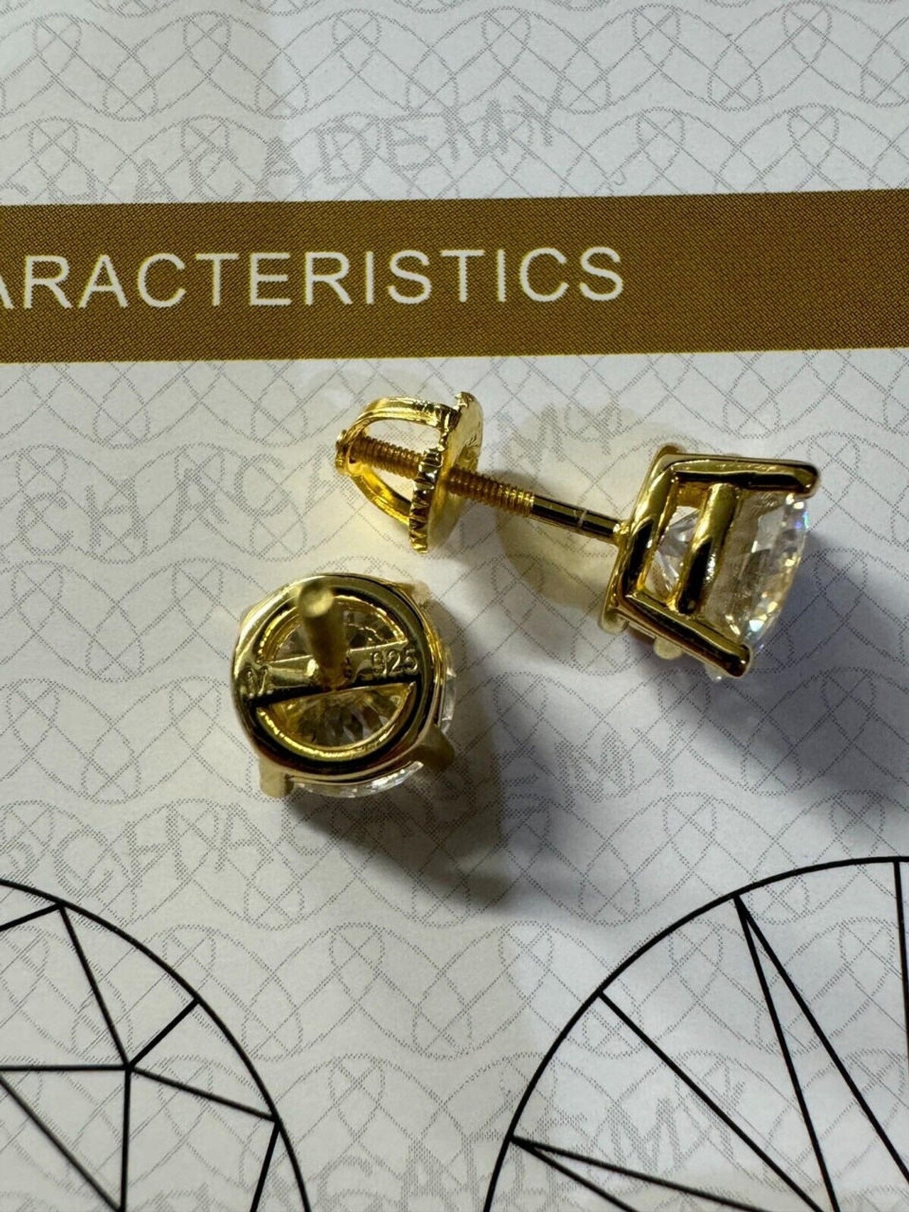 Real Portuguese Cut Moissanite Stud Earrings 14k Gold Vermeil 925 Silver 1-4ct