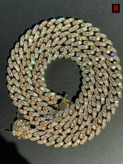 12mm Moissanite Miami Cuban Link Chain 925 Sterling Silver Necklace