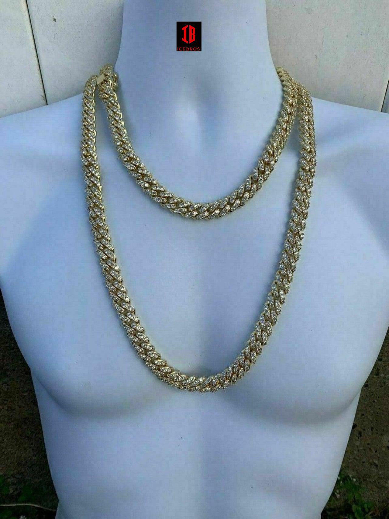 12mm Moissanite Miami Cuban Link Chain 925 Sterling Silver Necklace