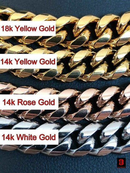 (12MM) Mens Miami Cuban Link Chain - Gold Plated Stainless Steel 8-18mm Yellow/Rose/White