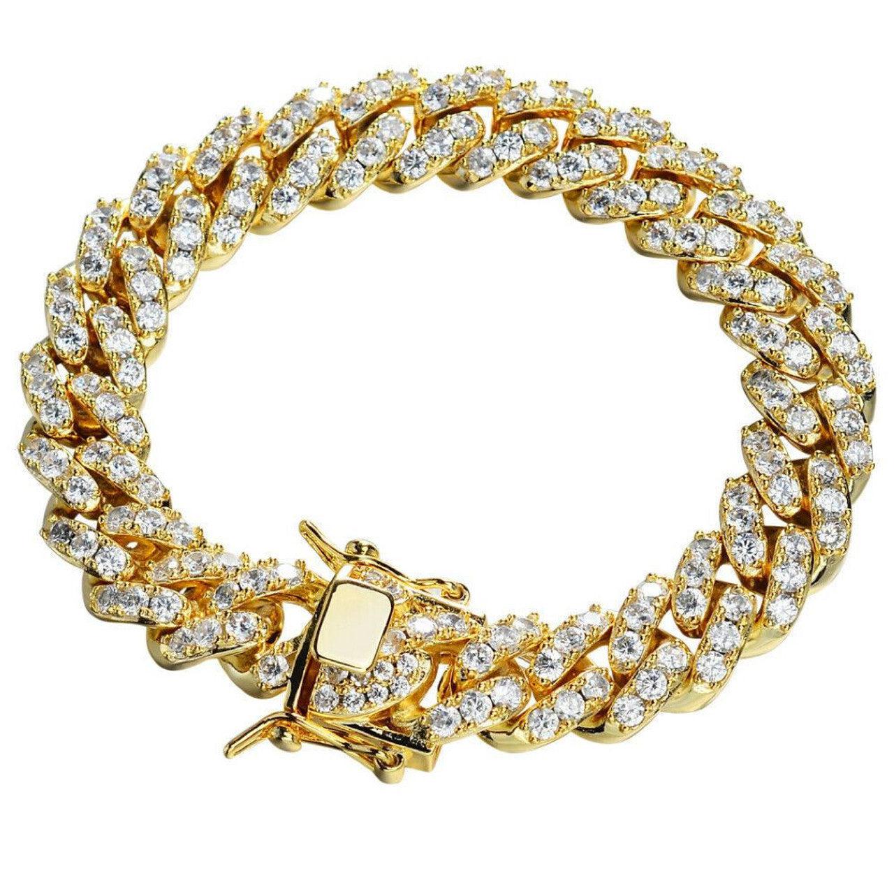 YELLOW GOLD Mens Miami Cuban Bracelet REAL Solid 925 Sterling Silver Iced CZ Heavy Link 75g