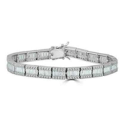 Baguette Cut Moissanite Diamond Tennis Link Bracelet 8mm