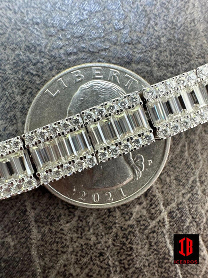 Baguette Cut Moissanite Diamond Tennis Link Bracelet 8mm
