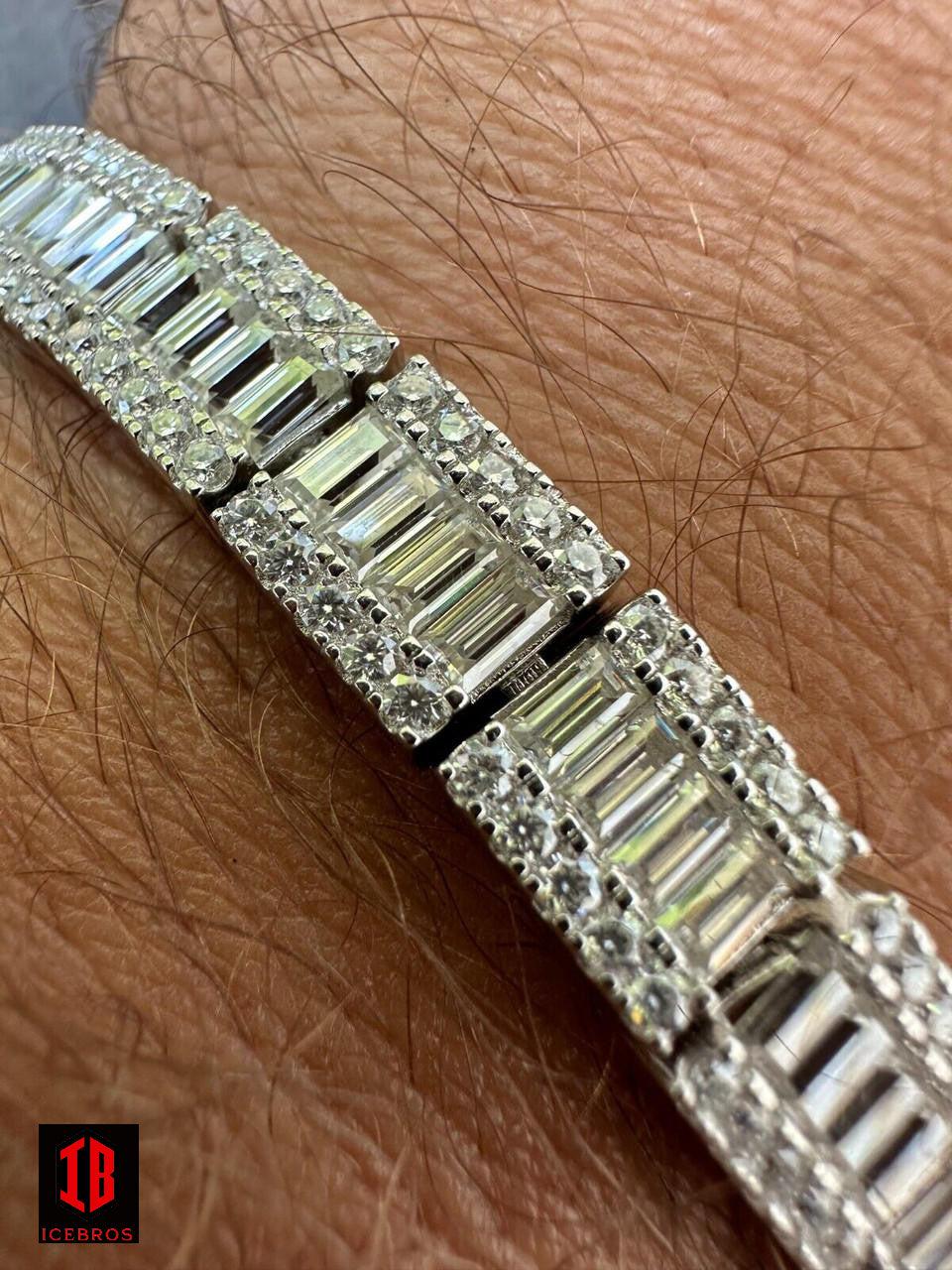 Baguette Cut Moissanite Diamond Tennis Link Bracelet 8mm