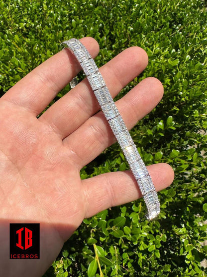 Baguette Cut Moissanite Diamond Tennis Link Bracelet 8mm