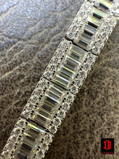 Baguette Cut Moissanite Diamond Tennis Link Bracelet 8mm