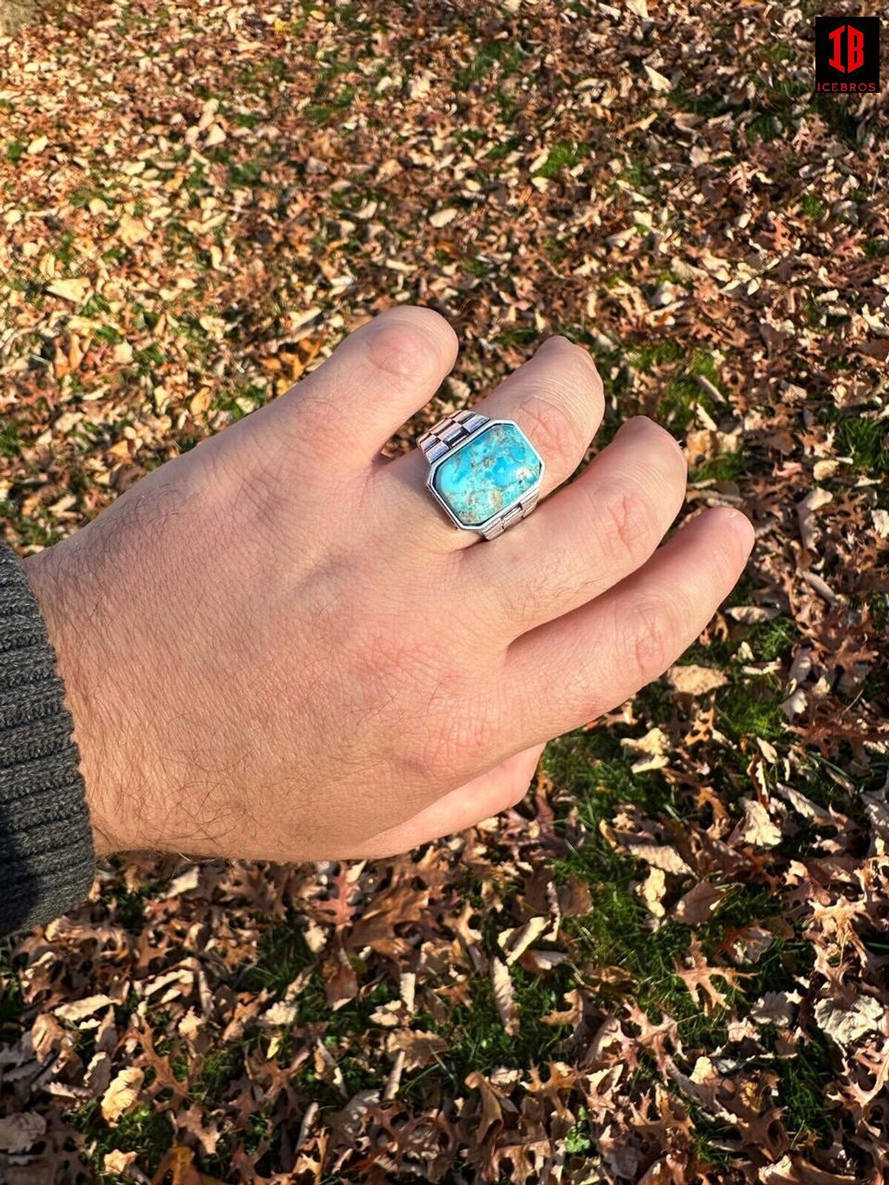 Genuine Sky Blue Turquoise Rectangle Gemstone Ring Solid 925 Sterling Silver Ring