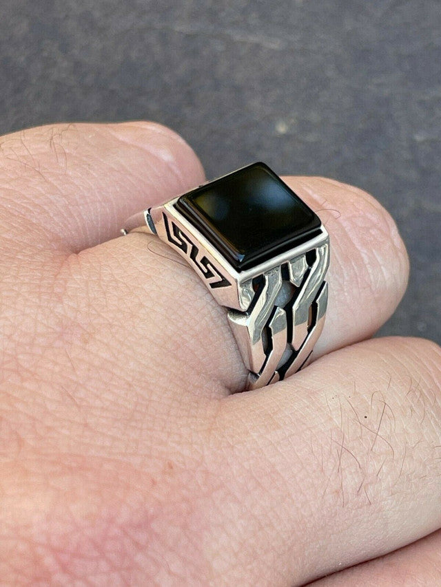 Mens Real Solid 925 Sterling Silver Black Onyx Gem Stone Ring 7-13 Pinky Signet