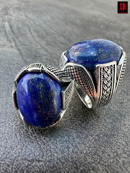 Mens Real Solid 925 Sterling Silver Blue Lapis Lazuli Gemstone Ring Sizes 6-13