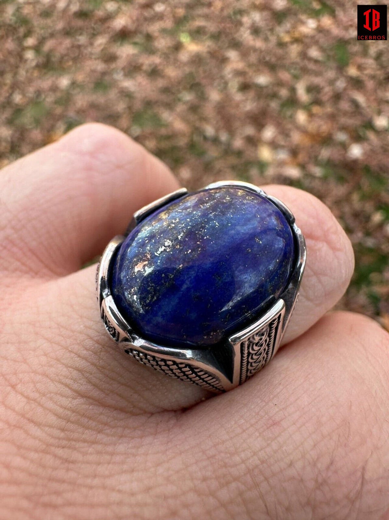 Mens Real Solid 925 Sterling Silver Blue Lapis Lazuli Gemstone Ring Sizes 6-13