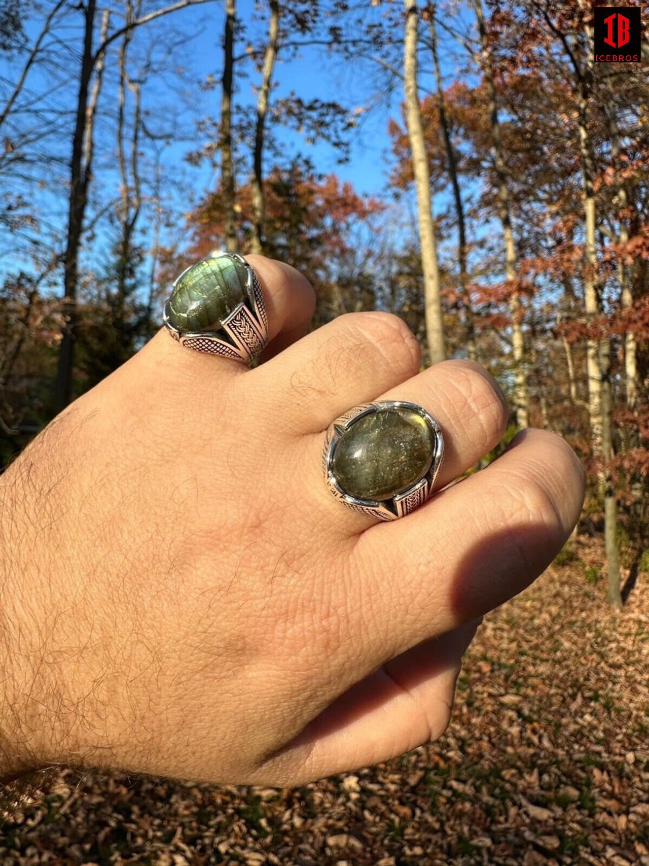 Mens Real Solid 925 Sterling Silver Labradorite Natural Gemstone Ring Sizes 6-13