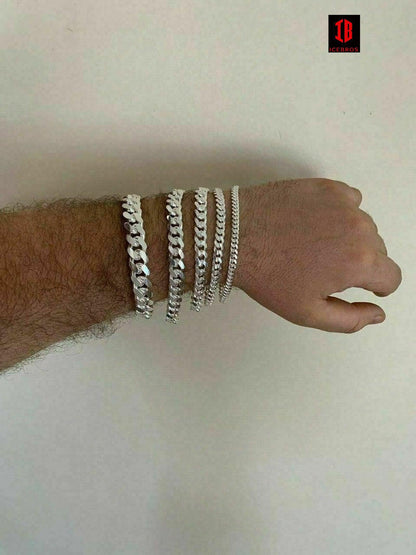 WHITE GOLD (LOBSTER CLASP) Mens Real Solid 925 Sterling Silver Miami Cuban Bracelet 5-12mm 7-9" Heavy Link