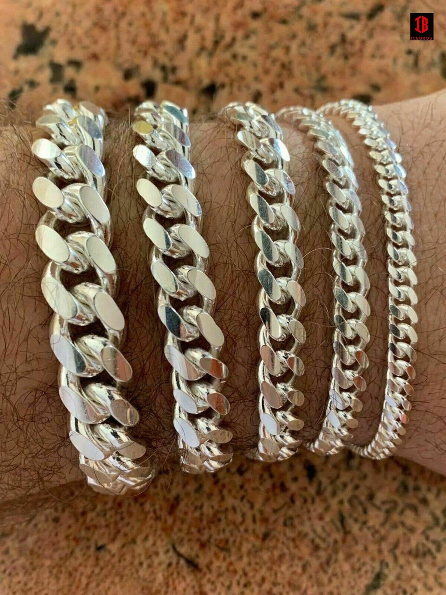 WHITE GOLD (LOBSTER CLASP) Mens Real Solid 925 Sterling Silver Miami Cuban Bracelet 5-12mm 7-9" Heavy Link