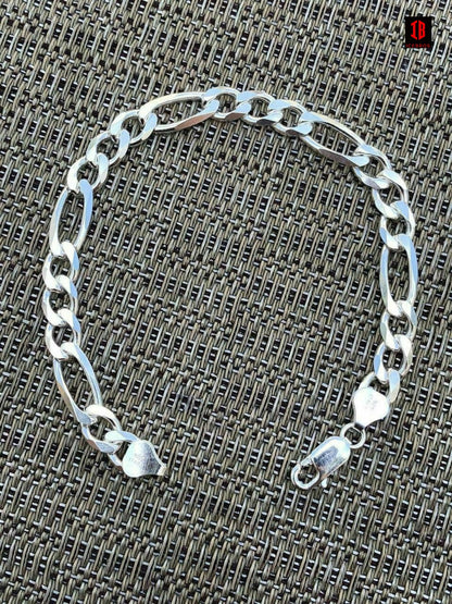 men's Figaro Link Bracelet Solid 925 Sterling Silver (2mm-10mm)