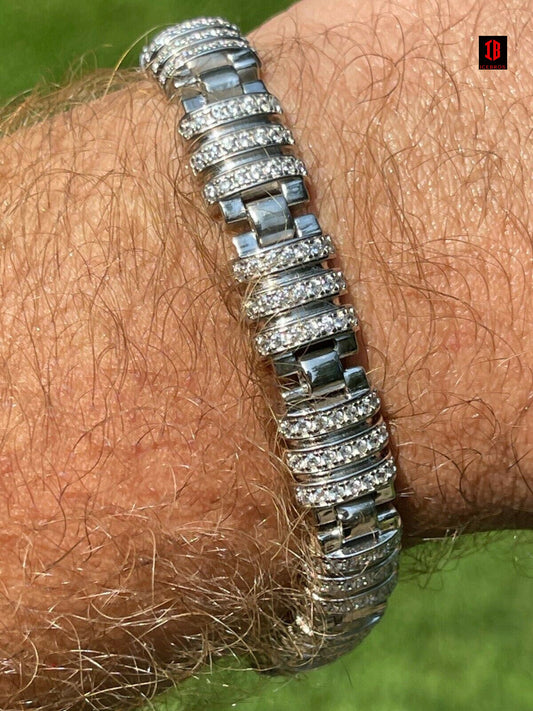 Men’s Unique Custom Bracelet Real Solid 925 Sterling Silver Iced Diamond Out