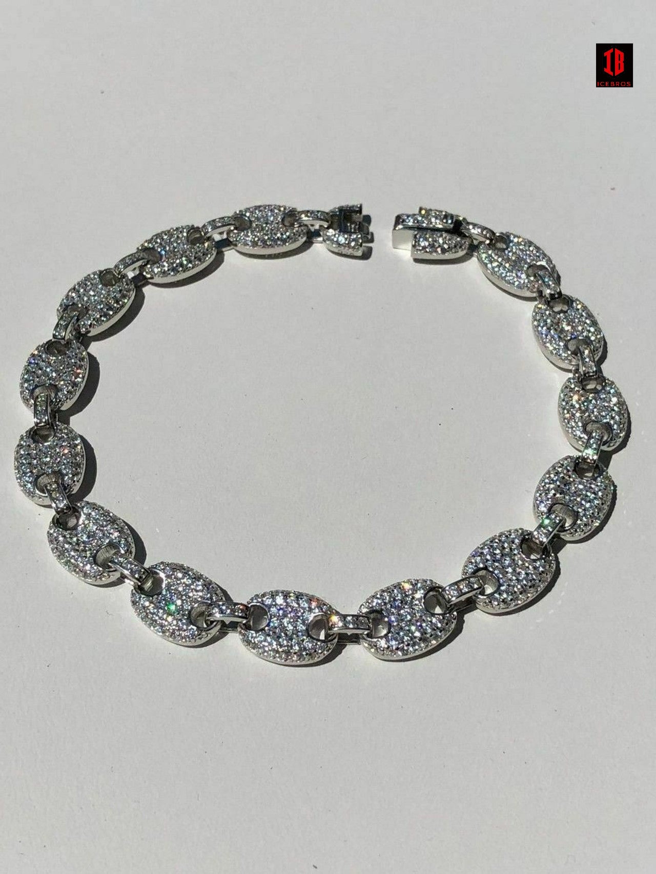 Men's Women's 8mm Gucci Link Bracelet Solid 925 Sterling Silver 5ct Diamond ICY 8mm,10mm,12mm
