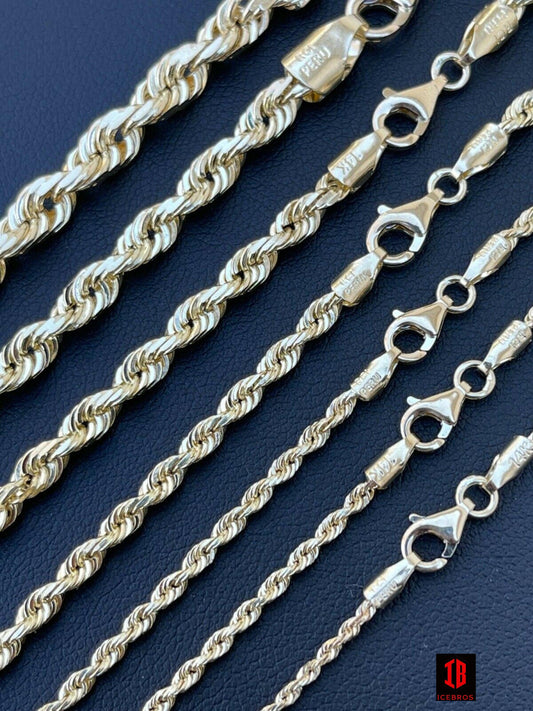 14k ITALY Men's Women's Solid Yellow Gold Solid Rope Chain Necklace 1.5mm-6mm