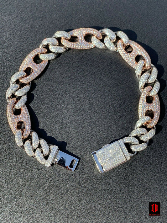 TRI-COLOR Mens Miami Cuban Iced Gucci Link Bracelet Solid 925 Silver Hip Hop Flooded Out