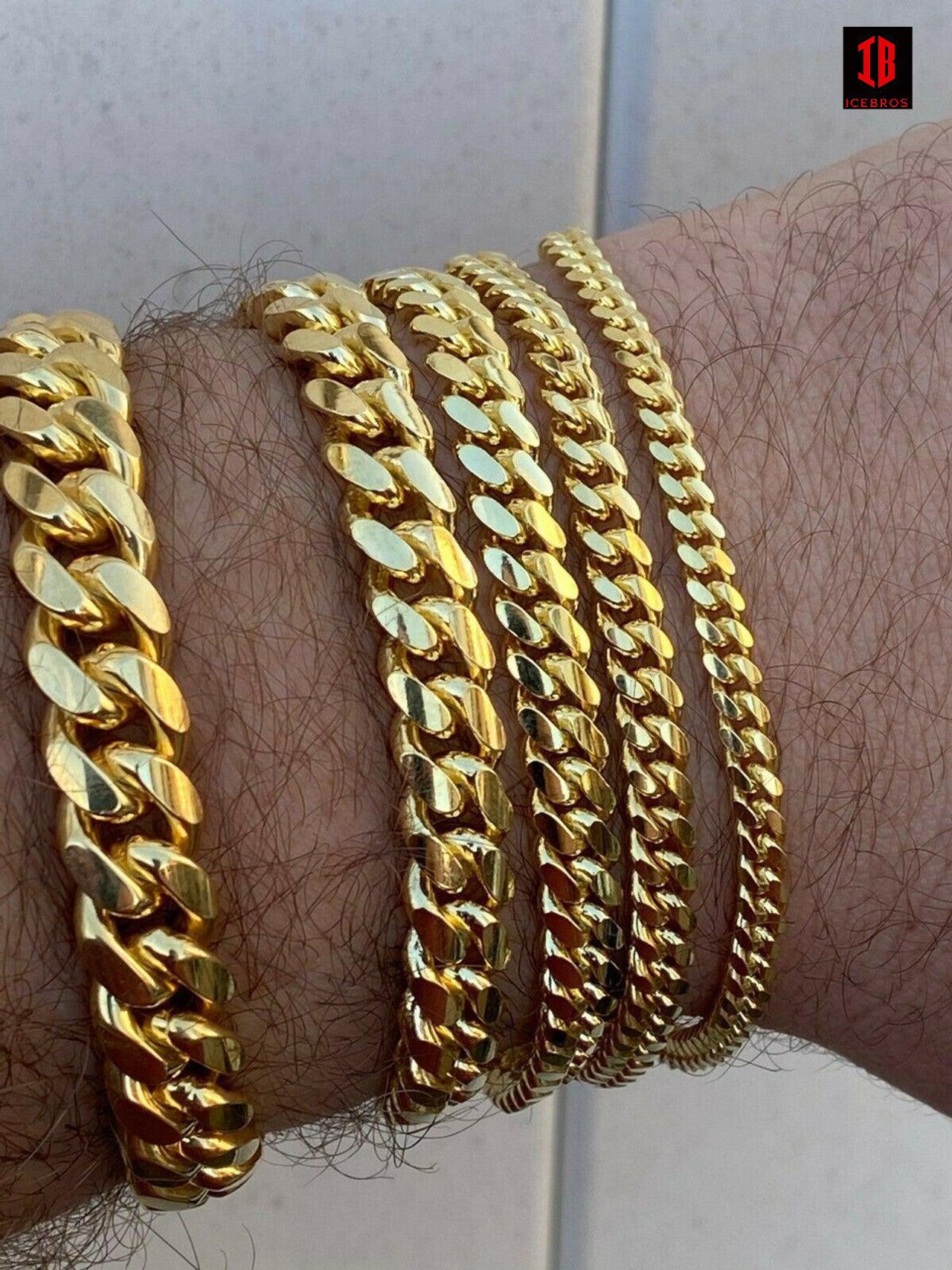 Miami Cuban Link Bracelet With Box Lock 14k Gold Over Solid 925 Silver ITALY