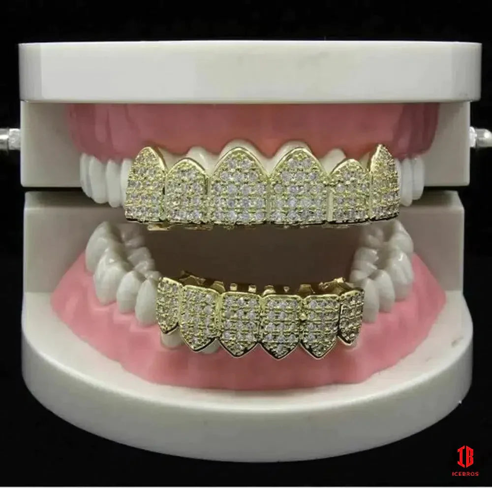 10k 14k MOISSANITE GRILLZ Passes Diamond Test Teeth Top & Bottom Hip Hop 925 Silver Iced