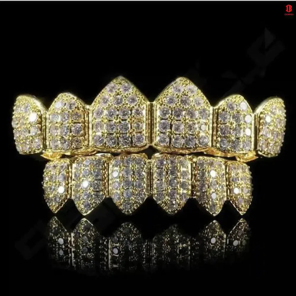 10k 14k MOISSANITE GRILLZ Passes Diamond Test Teeth Top & Bottom Hip Hop 925 Silver Iced