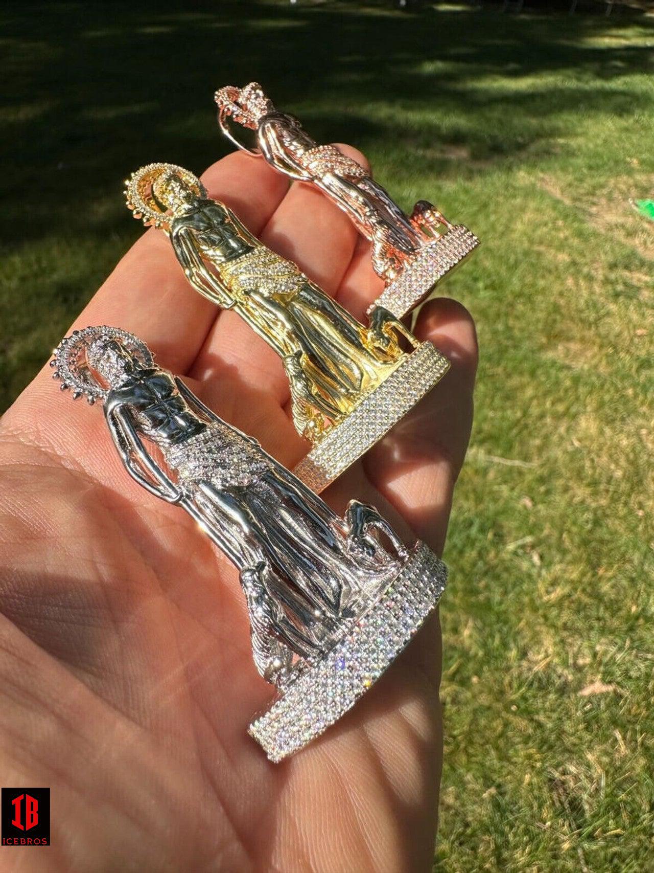 MOISSANITE Matte 925 Silver Sandblast 3D Art Saint Lazarus Iced Necklace Pendant Hip Hop