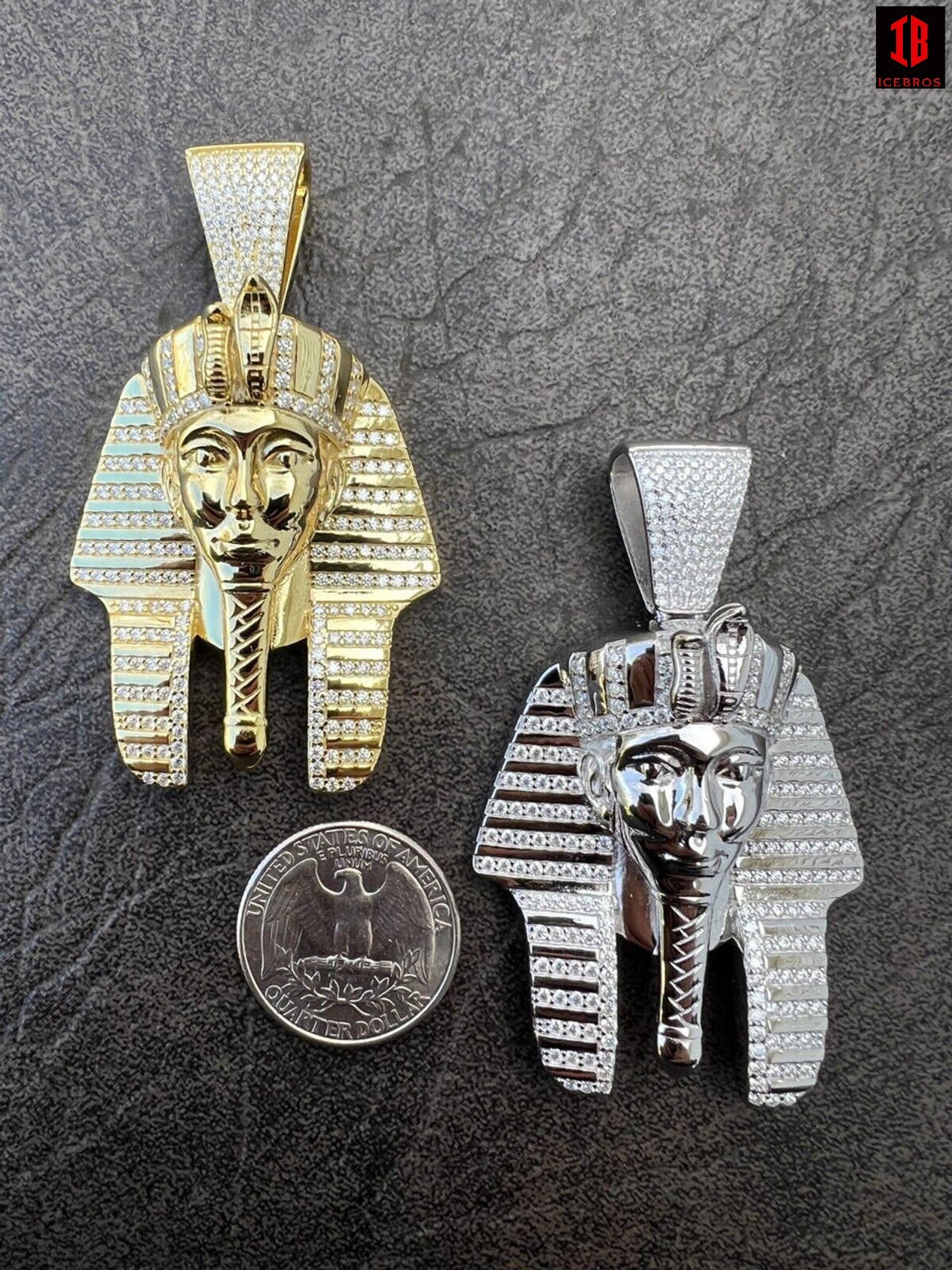 Moissanite King Tut Pharaoh Pedant Necklace in 14k Yellow Gold or 14k White Gold ,925 Sterling Silver Egyptian Jewelry