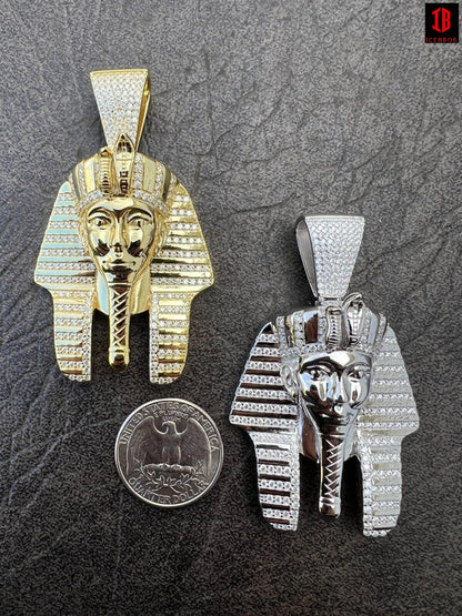 Moissanite King Tut Pharaoh Pedant Necklace in 14k Yellow Gold or 14k White Gold ,925 Sterling Silver Egyptian Jewelry