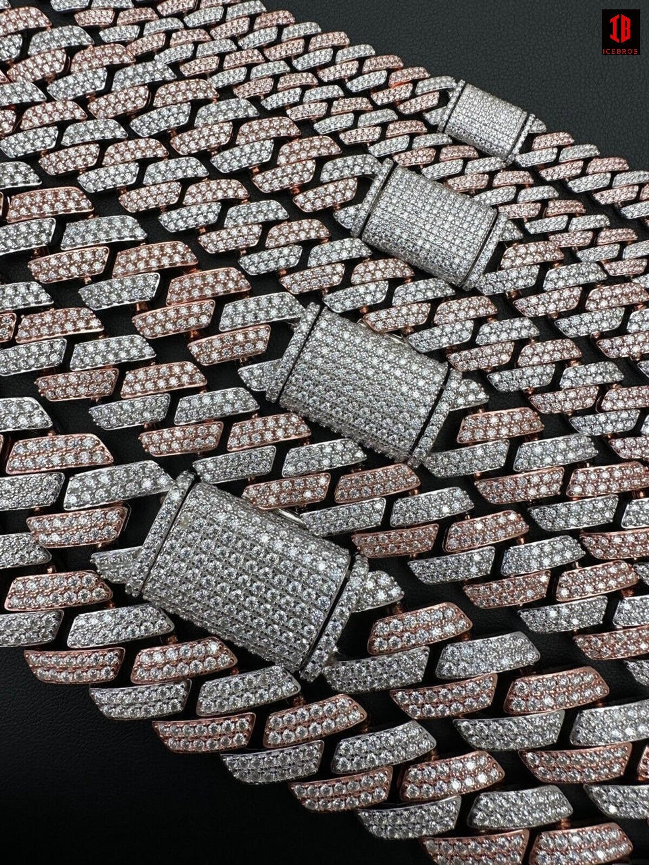 Close view of Rose Gold Cuban Two Tone Link Chain with size options